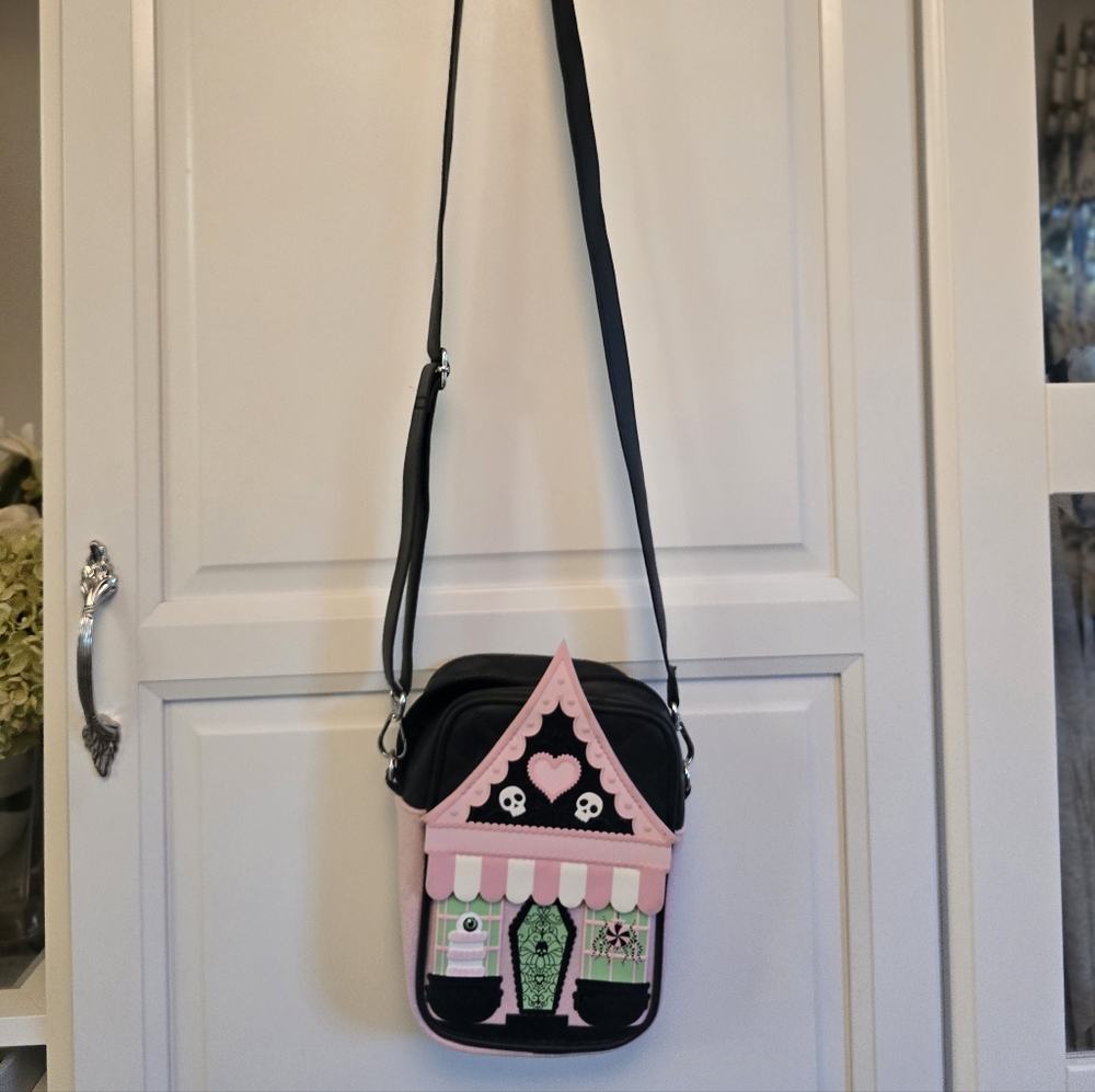 Bath & Body Works Black and Pink Gothic House Crossbody Bag
